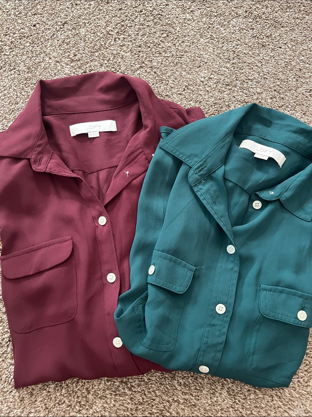 LOFT Button-Down Shirt Duo in Teal and Burgundy